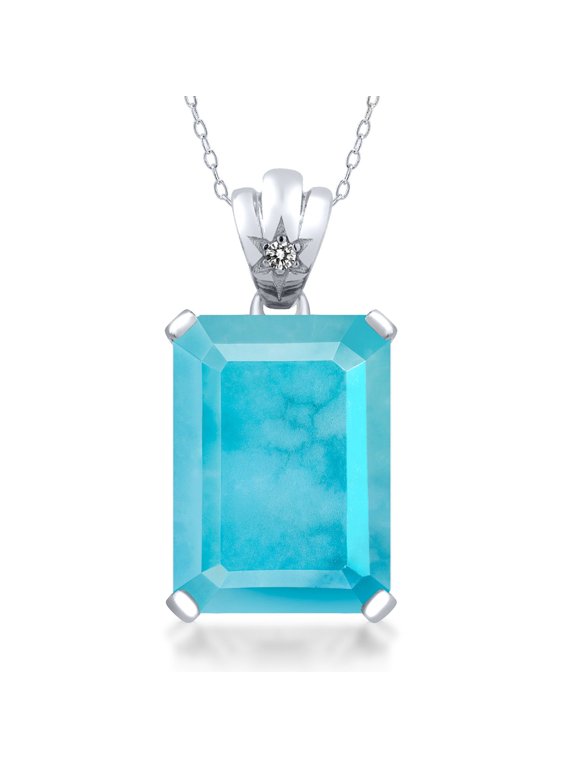 11.03 Ct Green Turquoise White Diamond 925 Sterling Silver Pendant with Chain