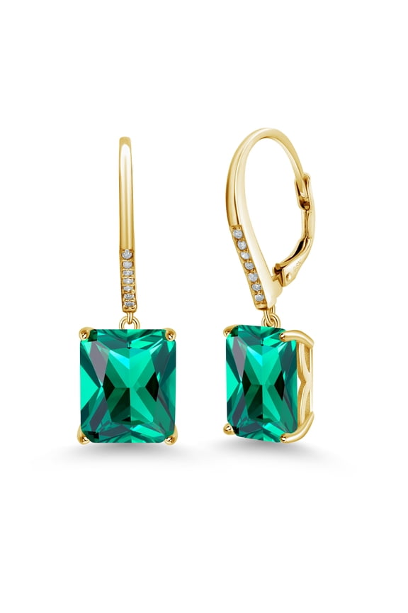 11.06 Ct Green Nano Emerald White Diamond 18K Yellow Gold Plated Silver Earrings