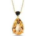 thumbnail image 1 of Gem Stone King 11.16 Ct Pear Shape Checkerboard Yellow Citrine Black Onyx 18K Yellow Gold Plated Silver Pendant with Chain, 1 of 3