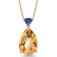 thumbnail image 1 of Gem Stone King 11.34 Ct Pear Shape Checkerboard Yellow Citrine Blue Created Sapphire 18K Rose Gold Plated Silver Pendant with Chain, 1 of 3