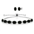 thumbnail image 1 of Gem Stone King 11.60 Cttw Black Onyx Bracelet and Earrings Jewelry Set for Women in 925 Sterling Silver | Gemstone December Birthstone | Oval 7X5MM | Fully Adjustable up to 9 inch, 1 of 4