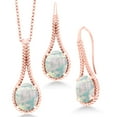 thumbnail image 1 of Gem Stone King 12.00 Ct Oval Cabochon White Simulated Opal 18K Rose Gold Plated Silver Pendant and Earrings Jewelry Set With Chain, 1 of 3