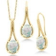 thumbnail image 1 of Gem Stone King 12.00 Ct Oval Cabochon White Simulated Opal 18K Yellow Gold Plated Silver Pendant and Earrings Jewelry Set With Chain, 1 of 3