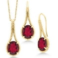 thumbnail image 1 of Gem Stone King 12.00 Ct Red Mystic Quartz 18K Yellow Gold Plated Silver Pendant and Earrings Jewelry Set With Chain, 1 of 3