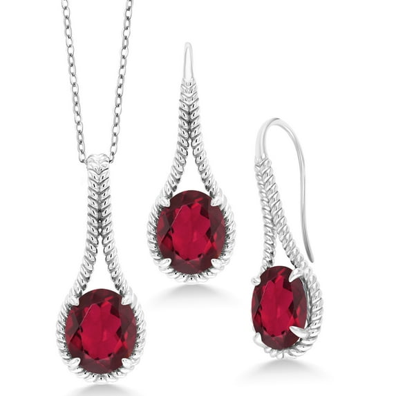 Gem Stone King 12.00 Ct Red Mystic Quartz 925 Sterling Silver Pendant and Earrings Jewelry Set With Chain