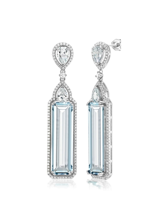 12.00 Cttw Simulated Aquamarine Art Deco Dangle Earrings for Women | 925 Sterling Silver | 2 inch | Fine Jewelry Gifts for Women Mom Wife Her