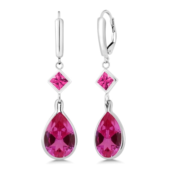 Gem Stone King 12.34 Ct Pink Created Sapphire Pink Mystic Topaz 925 Sterling Silver Earrings