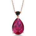 thumbnail image 1 of Gem Stone King 13.36 Ct Red Created Ruby Black Onyx 18K Rose Gold Plated Silver Pendant with Chain, 1 of 3