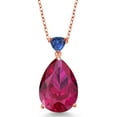 thumbnail image 1 of Gem Stone King 13.54 Ct Red Created Ruby Blue Created Sapphire 18K Rose Gold Plated Silver Pendant with Chain, 1 of 3
