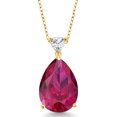thumbnail image 1 of Gem Stone King 13.77 Ct Pear Shape Red Created Ruby 18K Yellow Gold Plated Silver Pendant with Chain, 1 of 3