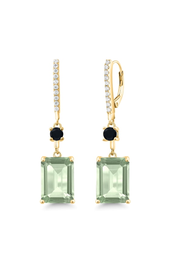 13.94 Ct Green Prasiolite Black Onyx 18K Yellow Gold Plated Silver Earrings