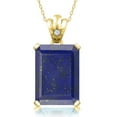 thumbnail image 1 of Gem Stone King 14.05 Ct Emerald Cut Blue Lapis 18K Yellow Gold Plated Silver Pendant with Chain, 1 of 6