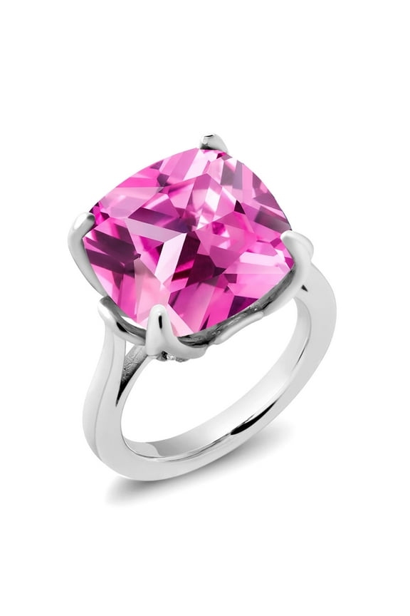 14.60 Ct Pink Created Sapphire Pink Lab Grown Diamond 925 Sterling Silver Ring (Size 6)