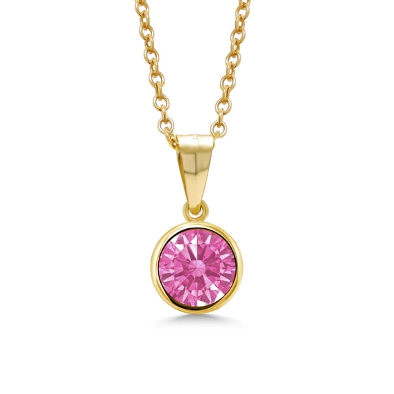 Gem Stone King 14K Gold Filled Pendant Set with Round Pink Zirconia