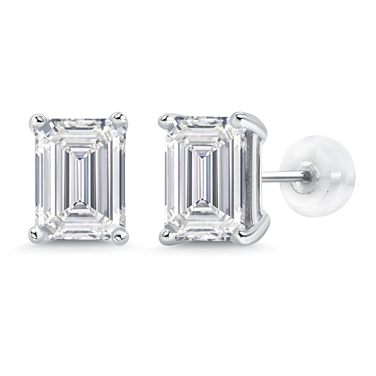 Gem Stone King 14K Gold IGI Certified Lab Grown Diamond Stud Earrings | 4 Ct | Emerald Cut | D-E Color | VS1-VS2 Clarity | Gold Earrings for Women Men