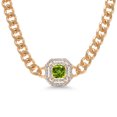 thumbnail image 1 of Gem Stone King 14K Gold Plated Green Peridot and Moissanite Cuban Curb Link Chain Pendant Necklace for Women  (1.09 cttw, Cushion 6MM, 16 inch Chain + 2 inch Extender), 1 of 6