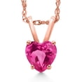 thumbnail image 1 of Gem Stone King 14K Rose Gold Pink Created Sapphire Pendant Necklace for Women | 0.60 Cttw | Gemstone September Birthstone | Heart Shape 5MM | With 18 inch Chain, 1 of 6
