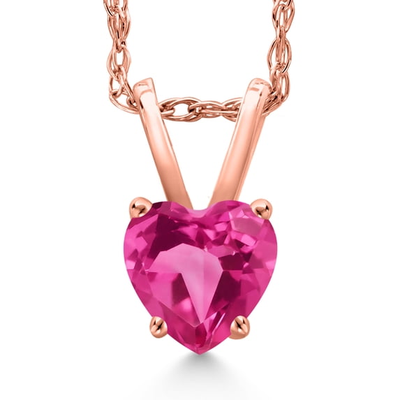 Gem Stone King 14K Rose Gold Pink Created Sapphire Pendant Necklace for Women | 0.60 Cttw | Gemstone September Birthstone | Heart Shape 5MM | With 18 inch Chain