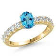 thumbnail image 1 of Gem Stone King 14K Two Tone Gold American Blue Mystic Topaz and Lab Grown Diamond Engagement Ring for Women | 1.65 Cttw | Oval 7X5MM | Gemstone November Birthstone | Size 9, 1 of 6