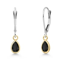 Gem Stone King 14K Two Tone Gold Black Onyx Earrings for Women | 0.76 Cttw | Gemstone December Birthstone | Pear Shape 6X4MM