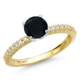 thumbnail image 1 of Gem Stone King 14K Two Tone Gold Black Onyx and Lab Grown Diamond Engagement Ring for Women | 0.96 Cttw | Round 6MM | Gemstone December Birthstone | Size 9, 1 of 6