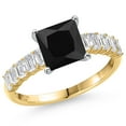 thumbnail image 1 of Gem Stone King 14K Two Tone Gold Black Onyx and Lab Grown Diamond Engagement Ring for Women | 2.60 Cttw | Princess 7MM | Gemstone December Birthstone | Size 8, 1 of 6