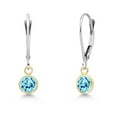 thumbnail image 1 of Gem Stone King 14K Two Tone Gold Blue Apatite Earrings for Women | 0.99 Cttw | Gemstone Birthstone | Round 5MM, 1 of 6