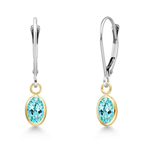 Gem Stone King 14K Two Tone Gold Blue Apatite Earrings for Women | 1.05 Cttw | Gemstone Birthstone | Oval 6X4MM