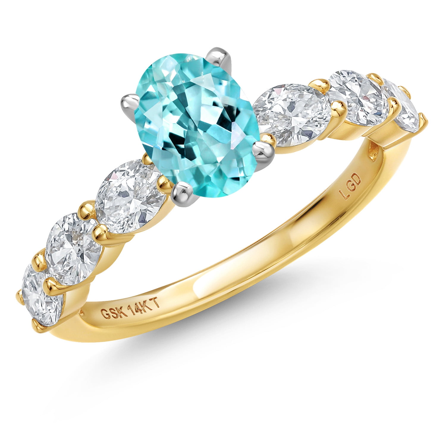Gem Stone King 14K Two Tone Gold Blue Apatite and Lab Grown Diamond Engagement Ring for Women | 1.72 Cttw | Oval 7X5MM | Gemstone Birthstone | Size 8