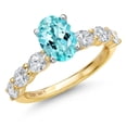 thumbnail image 1 of Gem Stone King 14K Two Tone Gold Blue Apatite and Lab Grown Diamond Engagement Ring for Women | 2.10 Cttw | Oval 8X6MM | Gemstone Birthstone | Size 9, 1 of 6