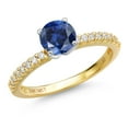 thumbnail image 1 of Gem Stone King 14K Two Tone Gold Blue Created Sapphire and Lab Grown Diamond Engagement Ring for Women | 1.16 Cttw | Round 6MM | Gemstone September Birthstone | Size 8, 1 of 6