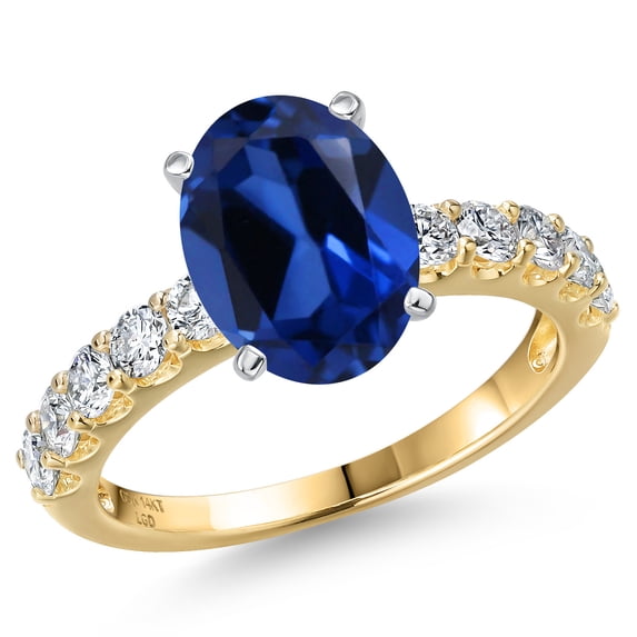 Gem Stone King 14K Two Tone Gold Blue Created Sapphire and Lab Grown Diamond Engagement Ring for Women | 5.65 Cttw | Oval 11X9MM | Gemstone September Birthstone | Size 6