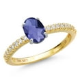 thumbnail image 1 of Gem Stone King 14K Two Tone Gold Blue Iolite and Lab Grown Diamond Engagement Ring for Women | 0.81 Cttw | Oval Checkerboard 7X5MM | Gemstone Birthstone | Size 7, 1 of 6