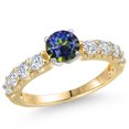 thumbnail image 1 of Gem Stone King 14K Two Tone Gold Blue Mystic Topaz and Lab Grown Diamond Engagement Ring for Women | 1.88 Cttw | Round 6MM | Gemstone November Birthstone | Size 9, 1 of 6