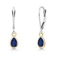 thumbnail image 1 of Gem Stone King 14K Two Tone Gold Blue Sapphire Earrings for Women | 1.00 Cttw | Gemstone September Birthstone | Pear Shape 6X4MM, 1 of 6