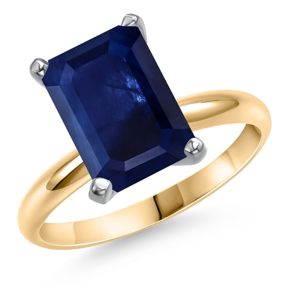 Gem Stone King 14K Two Tone Gold Blue Sapphire Engagement Ring for Women | 4.37 Cttw | Emerald Cut 11X9MM | Gemstone September Birthstone | Available in Size 5,6,7,8,9