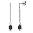 thumbnail image 1 of Gem Stone King 14K Two Tone Gold Blue Sapphire and Lab Grown Diamond Earrings for Women | 2.14 Cttw | Gemstone September Birthstone | Pear Shape 7X5MM, 1 of 6