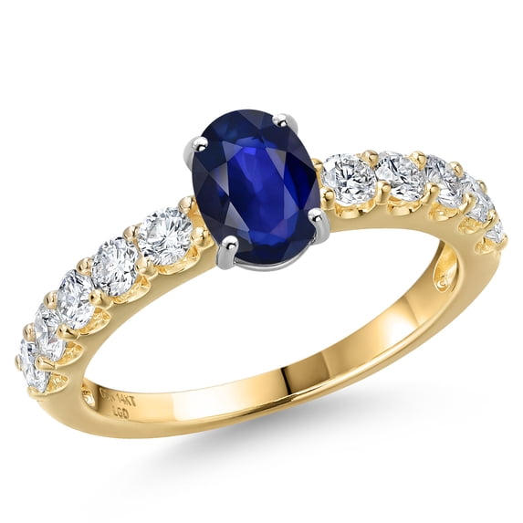 Gem Stone King 14K Two Tone Gold Blue Sapphire and Lab Grown Diamond Engagement Ring for Women | 1.22 Cttw | Oval 7X5MM | Gemstone September Birthstone | Size 6