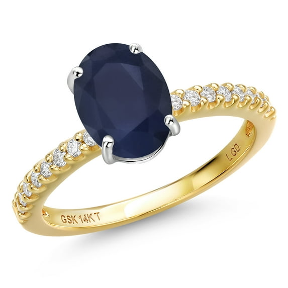 Gem Stone King 14K Two Tone Gold Blue Sapphire and Lab Grown Diamond Engagement Ring for Women | 2.36 Cttw | Oval 9X7MM | Gemstone September Birthstone | Size 5