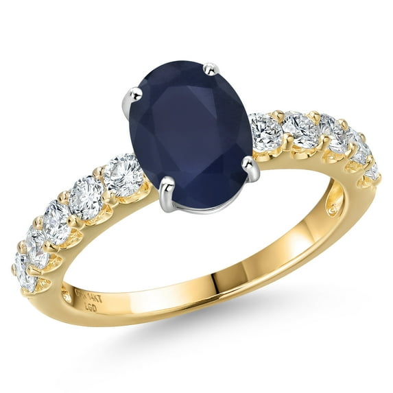 Gem Stone King 14K Two Tone Gold Blue Sapphire and Lab Grown Diamond Engagement Ring for Women | 2.85 Cttw | Oval 9X7MM | Gemstone September Birthstone | Size 6