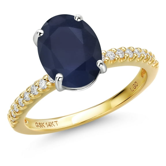 Gem Stone King 14K Two Tone Gold Blue Sapphire and Lab Grown Diamond Engagement Ring for Women | 3.16 Cttw | Oval 10X8MM | Gemstone September Birthstone | Size 8
