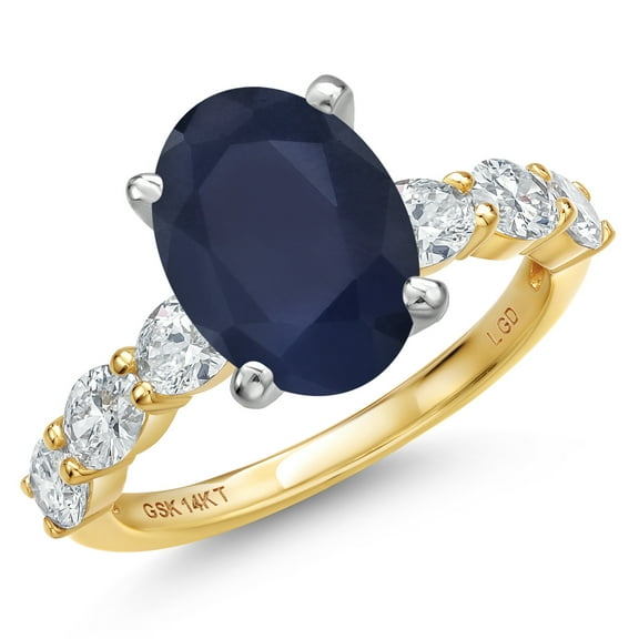 Gem Stone King 14K Two Tone Gold Blue Sapphire and Lab Grown Diamond Engagement Ring for Women | 5.40 Cttw | Oval 11X9MM | Gemstone September Birthstone | Size 8