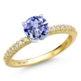 thumbnail image 1 of Gem Stone King 14K Two Tone Gold Blue Tanzanite and Lab Grown Diamond Engagement Ring for Women | 0.62 Cttw | Round 5MM | Gemstone December Birthstone | Size 7, 1 of 6