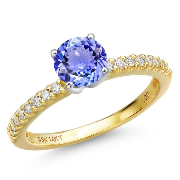 Gem Stone King 14K Two Tone Gold Blue Tanzanite and Lab Grown Diamond Engagement Ring for Women | 1.06 Cttw | Round 6MM | Gemstone December Birthstone | Size 6