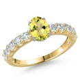 thumbnail image 1 of Gem Stone King 14K Two Tone Gold Canary Mystic Topaz and Lab Grown Diamond Engagement Ring for Women | 1.45 Cttw | Oval 7X5MM | Gemstone November Birthstone | Size 7, 1 of 6