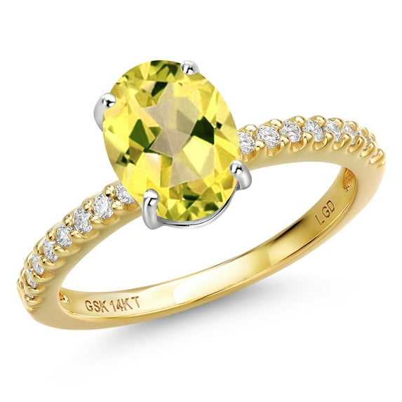 Gem Stone King 14K Two Tone Gold Canary Mystic Topaz and Lab Grown Diamond Engagement Ring for Women | 2.16 Cttw | Oval 9X7MM | Gemstone November Birthstone | Size 5
