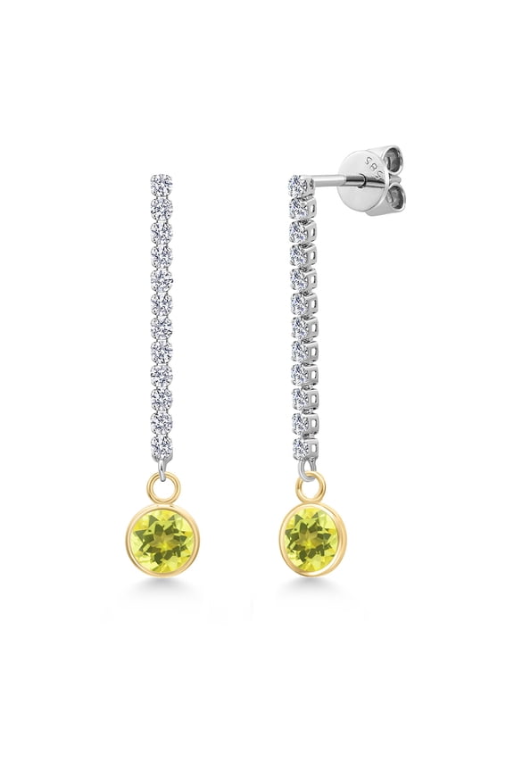 14K Two Tone Gold Canary Mystic Topaz and Lab Grown Diamond Long Liner Dangle Earrings for Women | 2.36 Cttw | Gemstone November Birthstone | Round 6MM