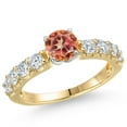 thumbnail image 1 of Gem Stone King 14K Two Tone Gold Ecstasy Mystic Topaz and Lab Grown Diamond Engagement Ring for Women | 1.88 Cttw | Round 6MM | Gemstone November Birthstone | Size 5, 1 of 6