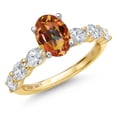 thumbnail image 1 of Gem Stone King 14K Two Tone Gold Ecstasy Mystic Topaz and Lab Grown Diamond Engagement Ring for Women | 2.40 Cttw | Oval 8X6MM | Gemstone November Birthstone | Size 7, 1 of 6