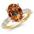 thumbnail image 1 of Gem Stone King 14K Two Tone Gold Ecstasy Mystic Topaz and Lab Grown Diamond Engagement Ring for Women | 5.90 Cttw | Oval 12X10MM | Gemstone November Birthstone | Size 7, 1 of 6